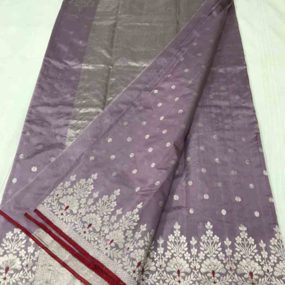 Handloom Pure Silk Light Violet Chanderi Saree